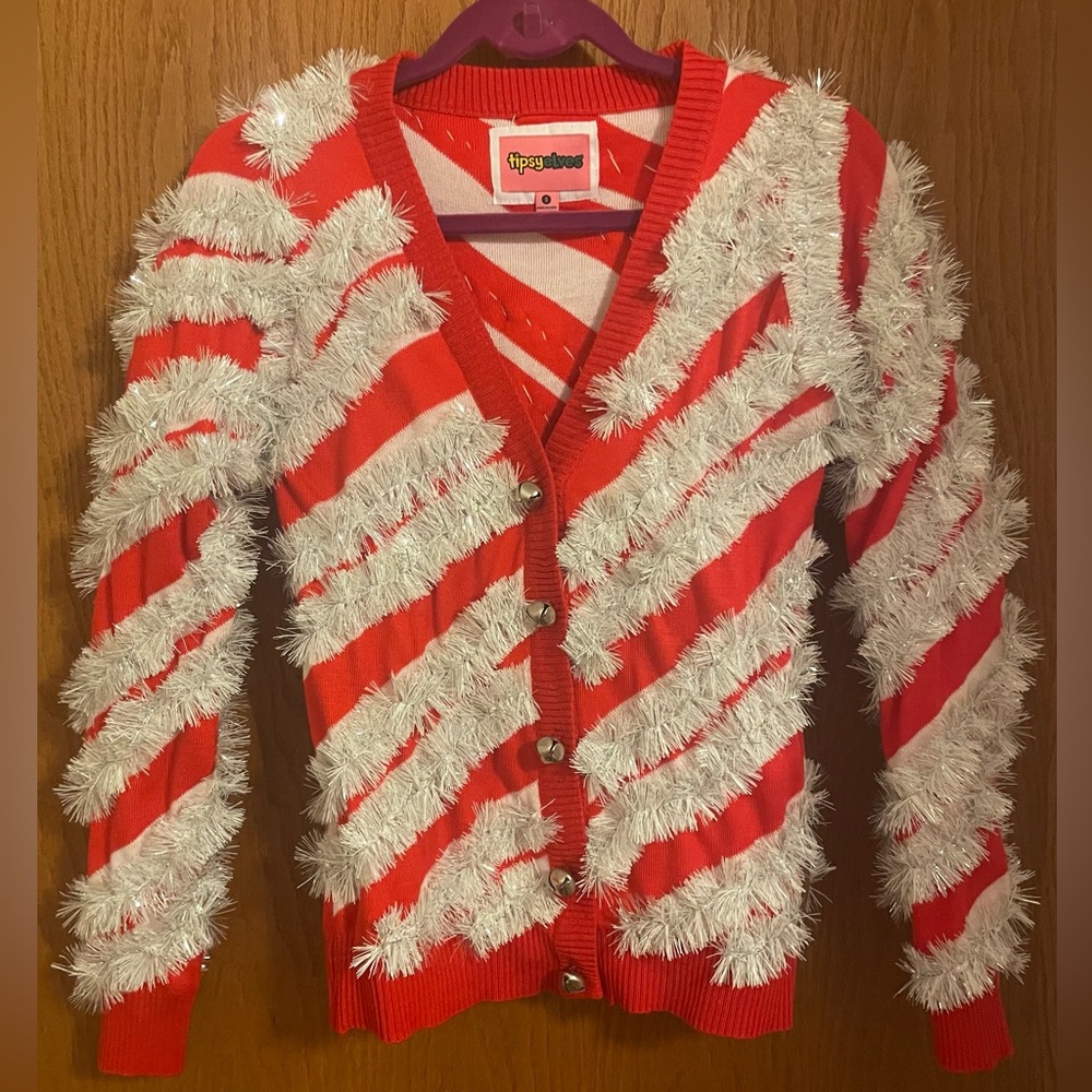 Tipsy Elves Red and White Striped Cardigan